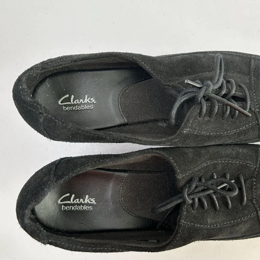 Clarks Bendables Heeled Loafers Size 10 M Black Suede‎ Leather Tie Witch 80892